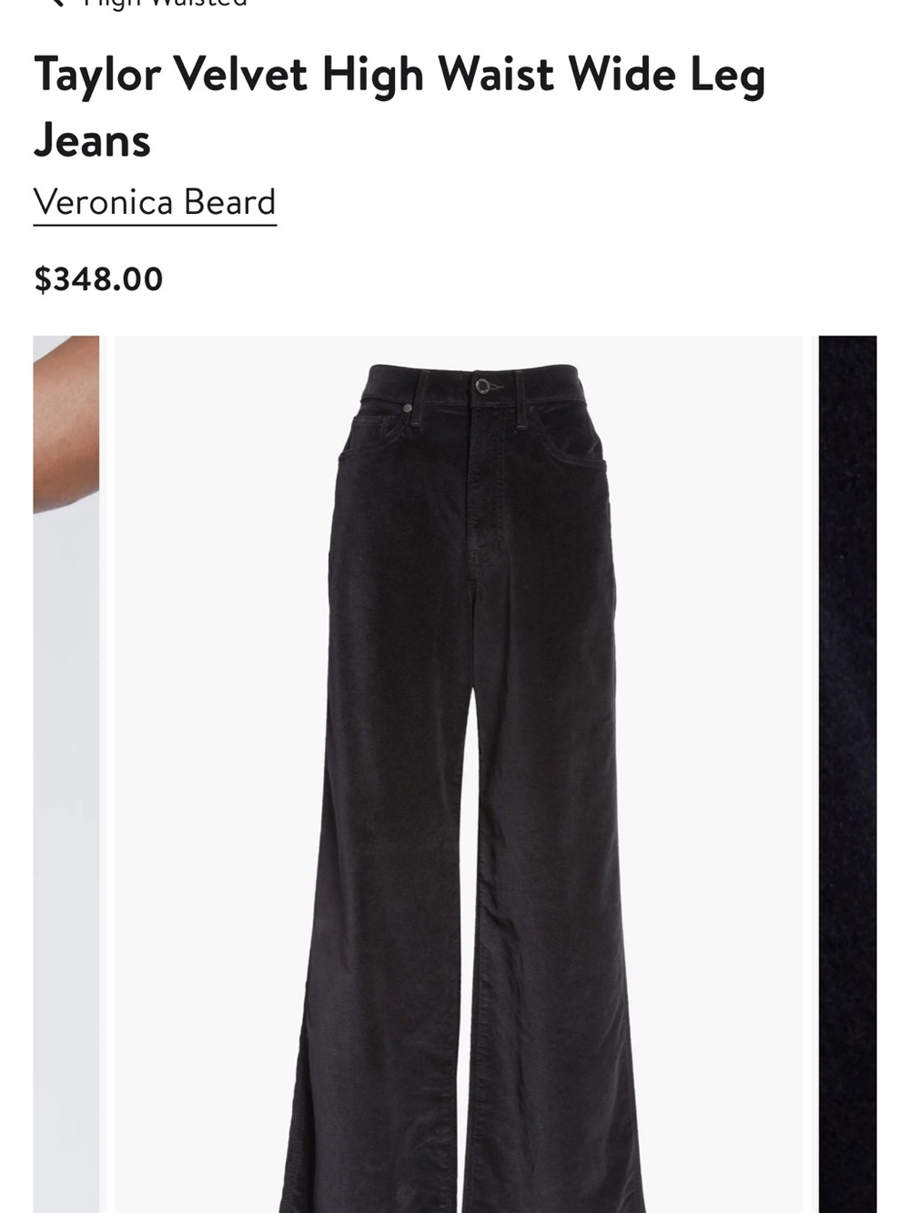 🖤 Veronica Beard Taylor Velvet High-Waist Wide-Leg Jeans — MSRP $348